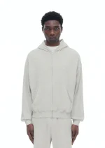 TOWELLING ZIPPED LIGHT GREY MARL HOODIE