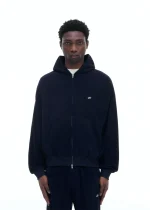 TOWELLING ZIPPED DARK NAVY HOODIE