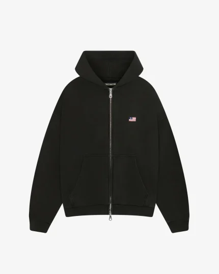 MINI FLAG ZIPPED VINTAGE BLACK HOODIE