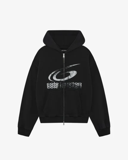SPONSOR ZIPPED VINTAGE BLACK HOODIE