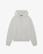 TOWELLING ZIPPED LIGHT GREY MARL HOODIE