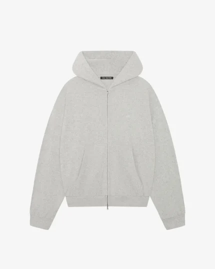 TOWELLING ZIPPED LIGHT GREY MARL HOODIE