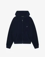 TOWELLING ZIPPED DARK NAVY HOODIE