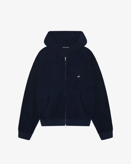 TOWELLING ZIPPED DARK NAVY HOODIE