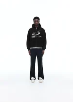 SPONSOR ZIPPED VINTAGE BLACK HOODIE