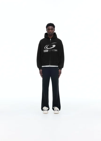 SPONSOR ZIPPED VINTAGE BLACK HOODIE