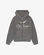 INTERNATIONAL ZIPPED OG WASHED BLACK HOODIE
