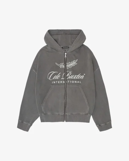 INTERNATIONAL ZIPPED OG WASHED BLACK HOODIE