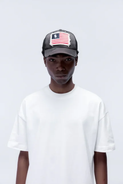 DOUBLE STAR FLAG BLACK CAP