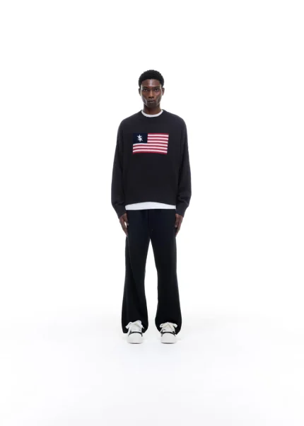 TWO STAR FLAG KNIT BLACK SWEATER