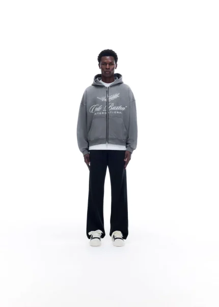 INTERNATIONAL ZIPPED OG WASHED BLACK HOODIE