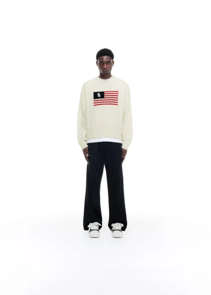 TWO STAR FLAG KNIT VINTAGE WHITE SWEATER